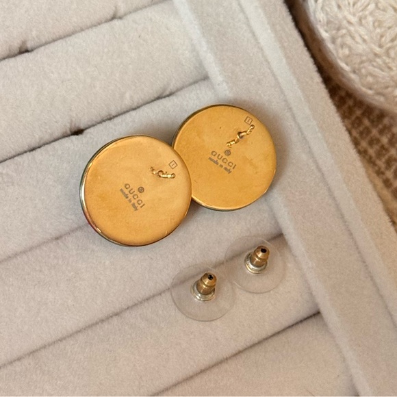 Gucci Iconic GG Logo Web Stripe Enamel Dome Stud Earrings - Picture 4 of 4